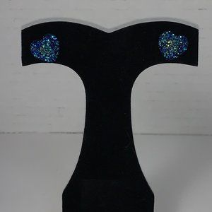 Dark Blue Glitter Heart Post Earrings